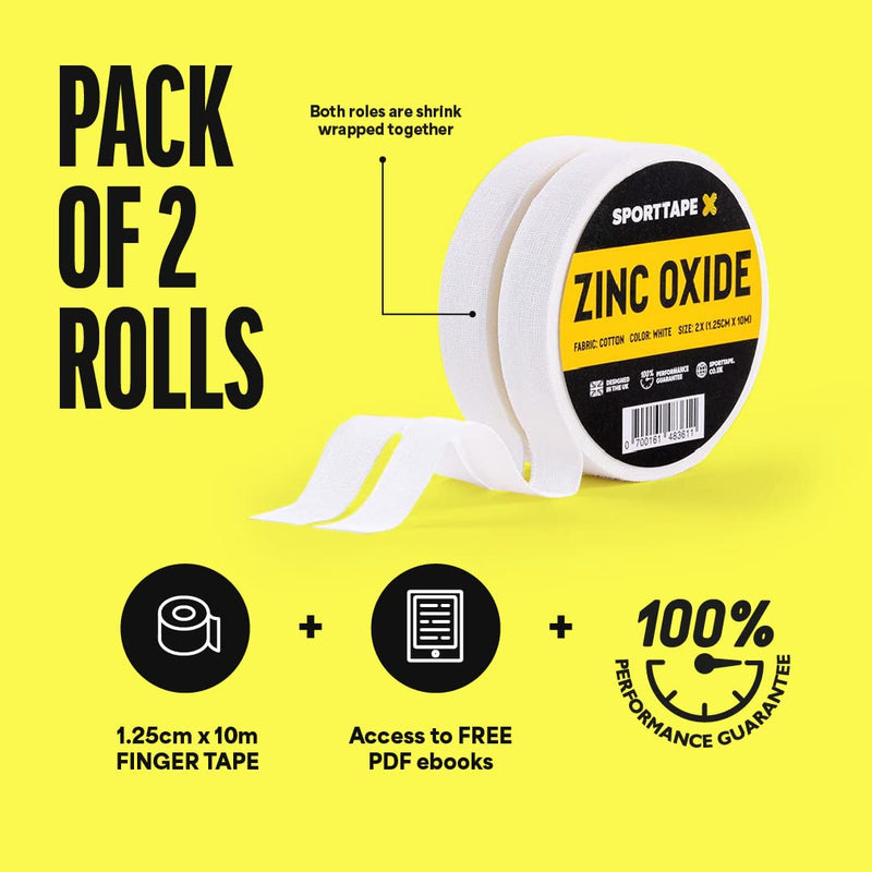 2 Rolls - SPORTTAPE Finger Tape Zinc Oxide Tape - Black - 1.25cm x 10m | for Jiu Jitsu, Bouldering, Rock Climbing, BJJ, Crossfit, Rowing, Climbing & Golf | (1 Pack of 2 Rolls) 1.25cm x 10m - 2 Rolls - NewNest Australia