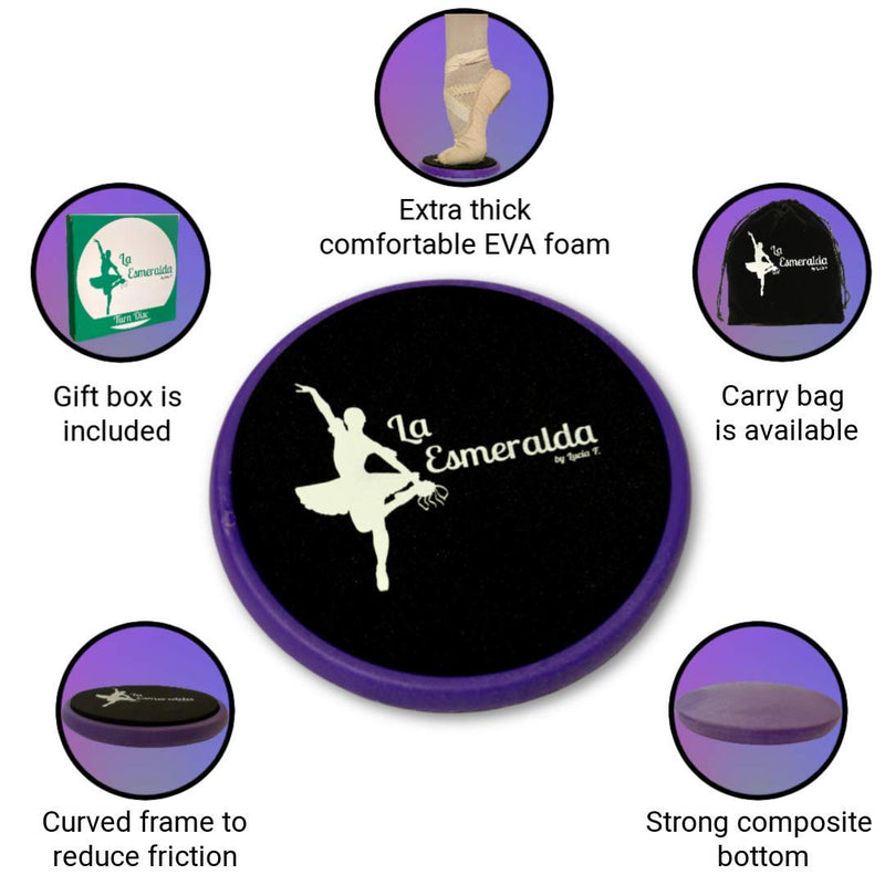 La Esmeralda Ballet Turning Board for Dancers, ice Skaters, Gymnasts etc Helps Improve Turns, Balance, Spotting, Stability and Much More. Made with Thick EVA Foam. Purple with a Purple carry bags and gift box - NewNest Australia
