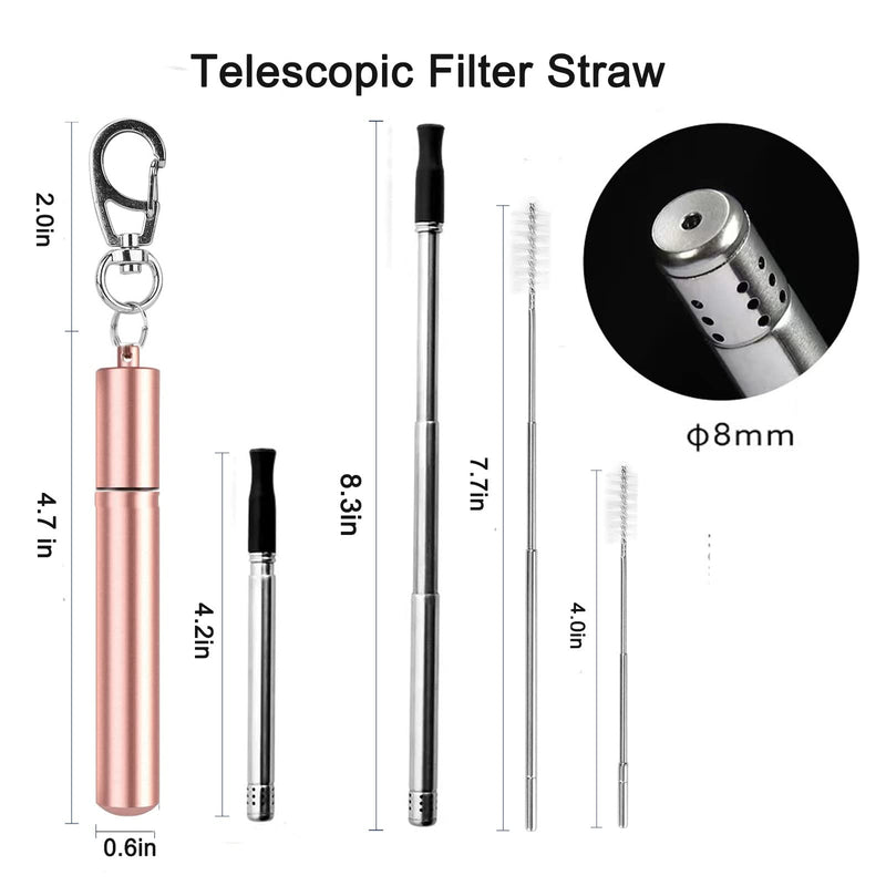 2 Pcs Portable Metal Straws, 3-Section Adjustable Telescopic Straw with Silicone Tips Cover, Aluminum Keychain Case and Telescopic Cleaning Brush, Unique Design for Home Travel(Silver & Gold) - NewNest Australia