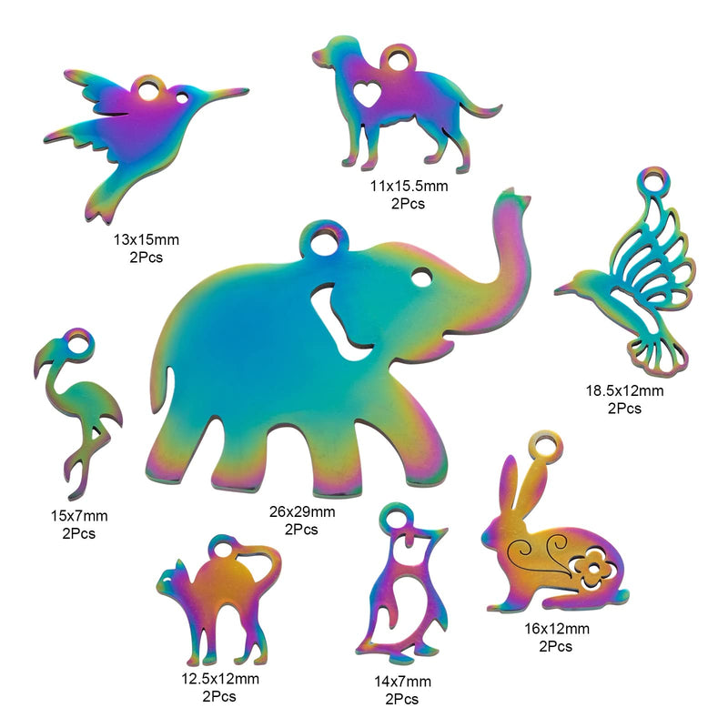 COGCHARGER 16 Pcs 8 Style Stainless Steel Filigree Charms Animal Shape Rainbow Pendants Multi Color Charms Pendants for Jewelry Earring Necklace Making - NewNest Australia