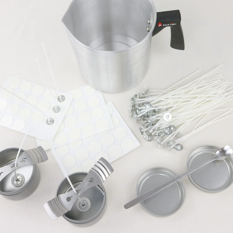 EricX Light Candle Making Kit, 60pcs Candle Wicks, 60pcs Candle Wicks Sticker, 1pc Candle Wax Pouring Pot, 2pcs 3-Hole Wicks Centering Devices, 1pc Mixing Spoon, DIY Candles Craft Tools - NewNest Australia
