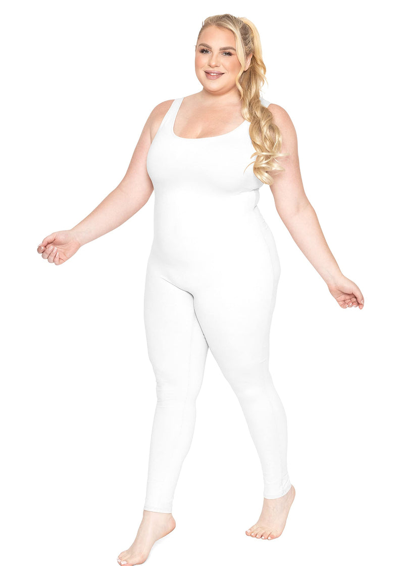 Stretch is Comfort Women's Plus Size Teamwear Cotton Tank Unitard 2X White - NewNest Australia