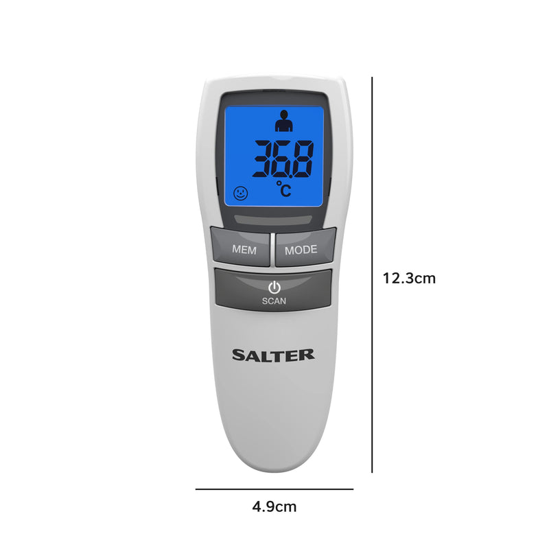 Salter TE-250-EU No Touch Infrared Thermometer, Forehead Mode, Objects and Liquids, Night Mode, Fever Alarm, 30 Memory Recall, One Second Reading, Backlit Display, No Touch Thermometer - NewNest Australia