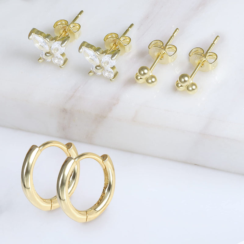 Gold Earrings, Gold Stud Earrings Hoop Earrins Set, Cubic Zirconia Stud Earring Small Gold Huggie Earrings, Butterfly Earrings Chain Earrings Opal Earrings butterfly stud and hoops - NewNest Australia