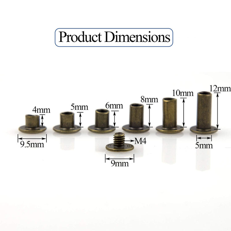 90 Sets Chicago Screws Assorted Kit 6 Sizes Bronze Leather Rivets 3/16(5mm) Screw Rivets Phillip Head Book Binding Posts Nail Rivet Chicago Bolts for DIY Leather Craft Bookbinding (5 x 4,5,6,8,10,12) Bronze 5x4,5,6,8,10,12 - NewNest Australia