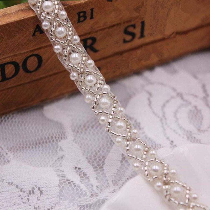 FQTANJU 3 Yards White Beaded Crystal Rhinestone Applique, Rhinetones Trim for Dress, Bridal Applique, Crystal Beaded Applique for Bridal Wedding, Party and Other Formal Occasions - NewNest Australia