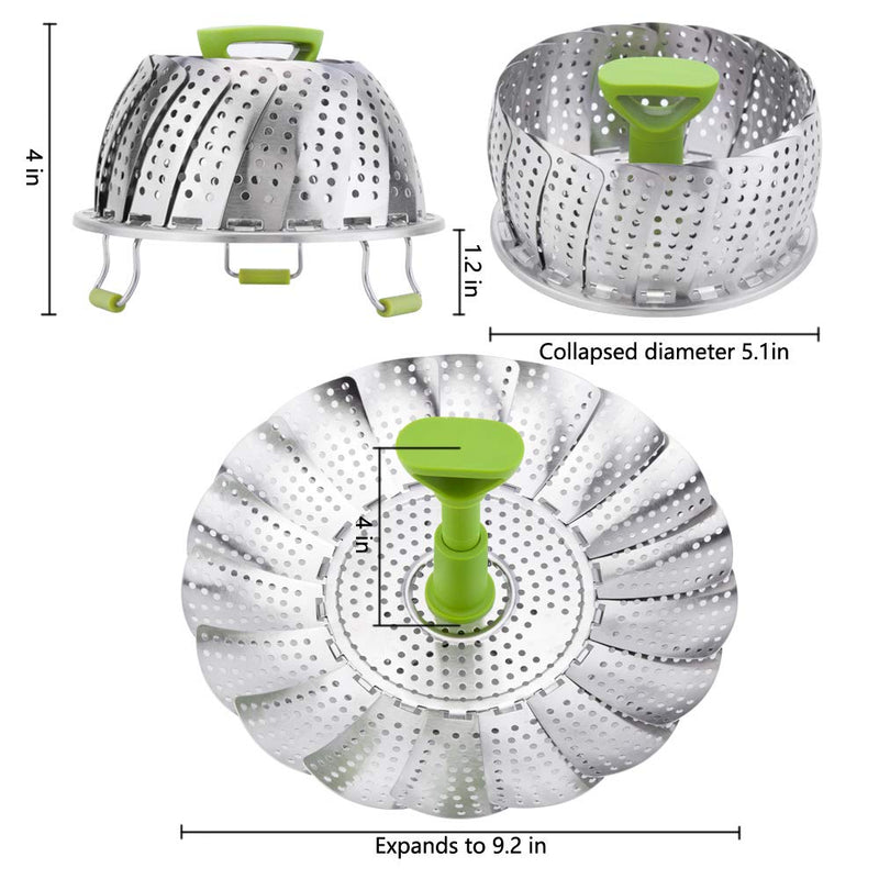 Vegetable Steamer Basket - Stainless Steel Collapsible Steamer Insert for Steaming Veggie Fish Seafood Cooking, Adjustable Sizes to Fit Various Pots (5.1" to 9.2") 5.1" to 9.2" - NewNest Australia