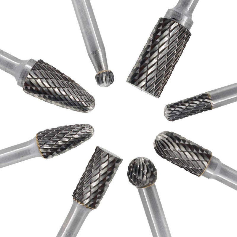 Carbide Burrs Set JESTUOUS 1/4 Inch Shank Diameter Double Cut Edge Rotary File Metal Grinding Polishing Carving Tool Drill Bits for Die Grinder Kits,8pcs - NewNest Australia