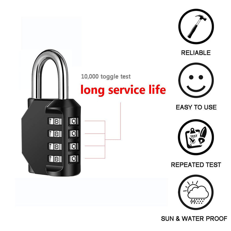 Disecu 4 Digit Combination Lock Outdoor Waterproof Padlock with Steel Cable for Gym Locker, Helmet, Gate, Fence, Luggage (Black, Pack of 2 padlocks) Black - NewNest Australia