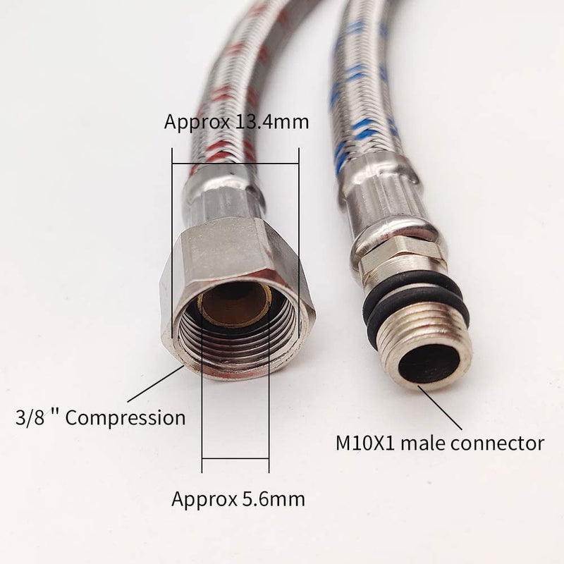 43.3 Inch Long Faucet Connector Braided Stainless Steel Supply Hose Cold&Hot Hose 3/8-Inch Female Compression Thread x M10 Male Connector, x 2 Pcs (1 Pair) - NewNest Australia