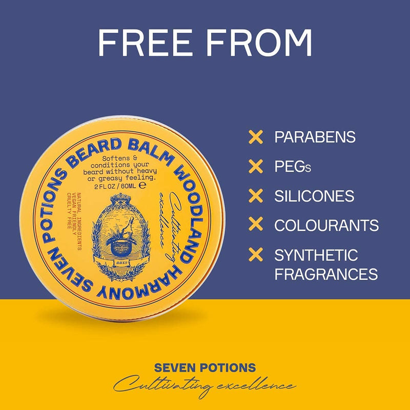 Seven Potions Beard Balm for Men — Conditioning Beard Softener to Nourish Skin, Facial Hair, and Stop Beard Itch — All-Natural, Vegan, Cruelty Free — Woodland Harmony (60ml) Coconut - NewNest Australia