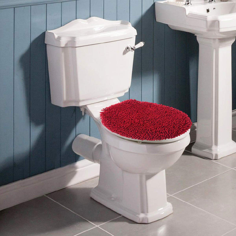 MAYSHINE Seat Cloud Bath Washable Shaggy Microfiber Standard Toilet Lid Covers for Bathroom -Red Standard Lid Red - NewNest Australia