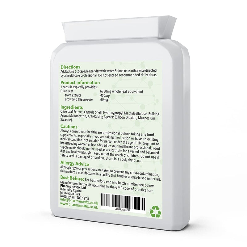 Olive Leaf Extract Supplement - 6750mg 60 Capsules with 20 per Cent Oleuropein – High Strength Easy Swallow Capsules - UK Manufactured to GMP Standards - NewNest Australia