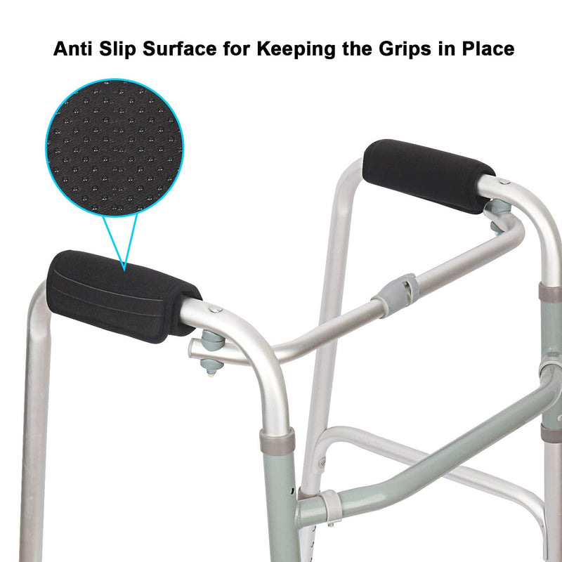 Padded Walker Hand Grips 2 Pack Wheelchair Handle Grips Covers with Strap Soft Foam Padding Adjustable Non-Slip Breathable for Senior Elderly Rollator Crutches Luggage Black - NewNest Australia