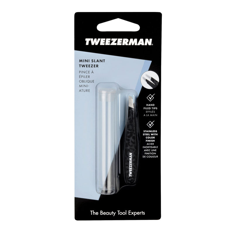 TWEEZERMAN tweezers mini version with hand-filed beveled tip for eyebrow plucking, Black Leopard - NewNest Australia