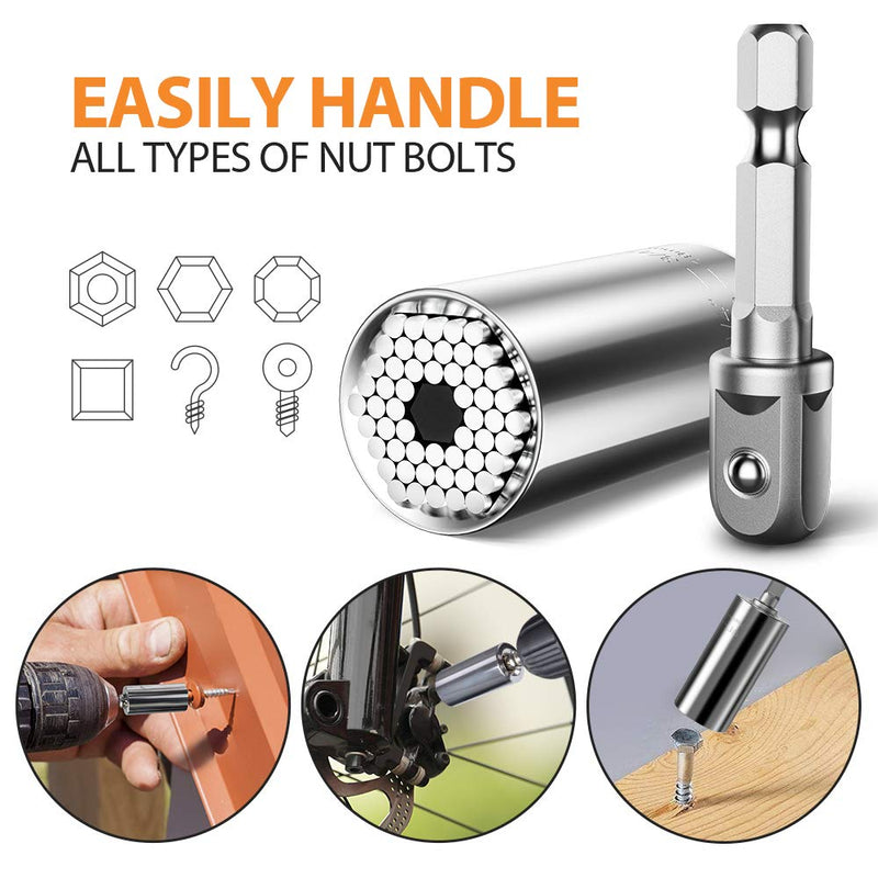 Universal Socket Tools Gifts for Men Dad - Socket Grip Tool Sets with Power Drill Adapter, Unique Cool Gadgets Super Socket Set, Handy DIY Tools, Father's Day Gifts for Men/Husband/Boyfriends/Women Silver - NewNest Australia