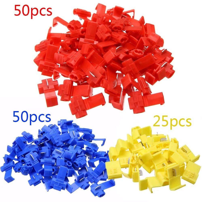 Larlansz 125 Solderless Quick Splice Snap Wire Connector, 50 pcs red 22 Through 18 Gauge,50 pcs Blue 16 Through 14 Gauge,25 pcs Yellow 12 Through 10 Gauge - NewNest Australia