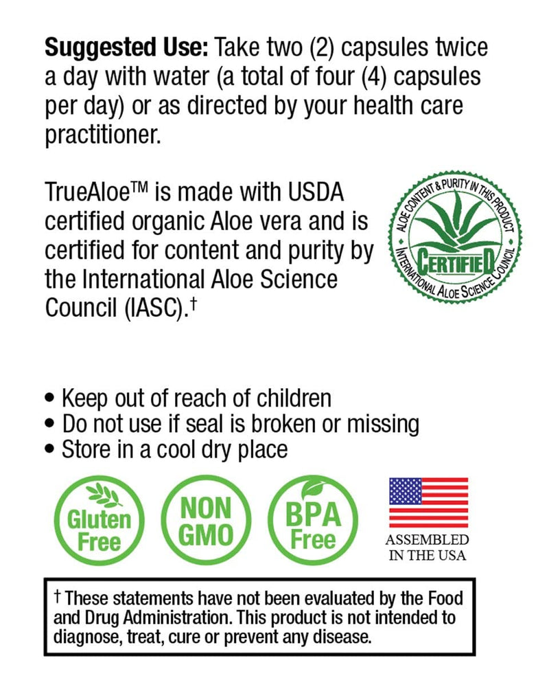 True-Aloe 40,000mg Gel Equivalent Per Capsule – Made with Organic Aloe Vera (120 Capsules) 1 - NewNest Australia