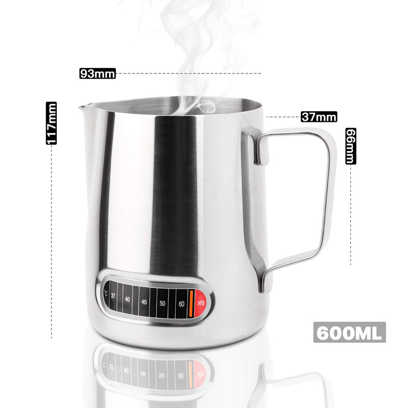 DMOPRDNB Stainless Steel Milk Frothing Pitcher,Steaming Pitcher with Integrated Thermometer,Coffee Milk Frothing Cup Perfect for Espresso Machines,Milk Frother,Latte Art (20 oz) - NewNest Australia