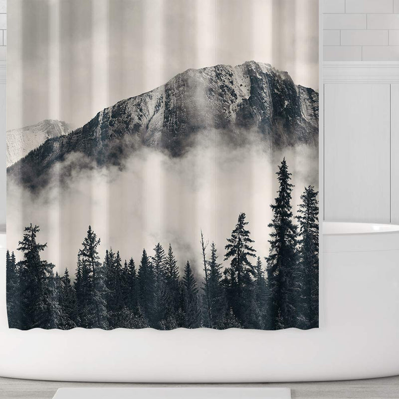 Ofat Home Green Mountain Shower Curtain for Bathroom, Foggy Forest Fabric Curtains, Misty Nature Photo Country Style Park, Art Decor Stall Liner with Hooks, 72x72 inch,Heavy Fabric 150GSM - NewNest Australia