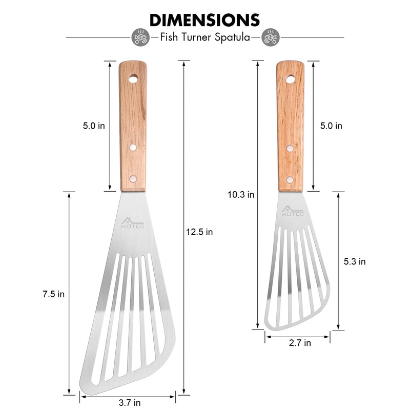 HOTEC Stainless Steel Thin Slotted Fish Turner Spatula Small & Large 10.3''+12.5'' Small+Large - NewNest Australia