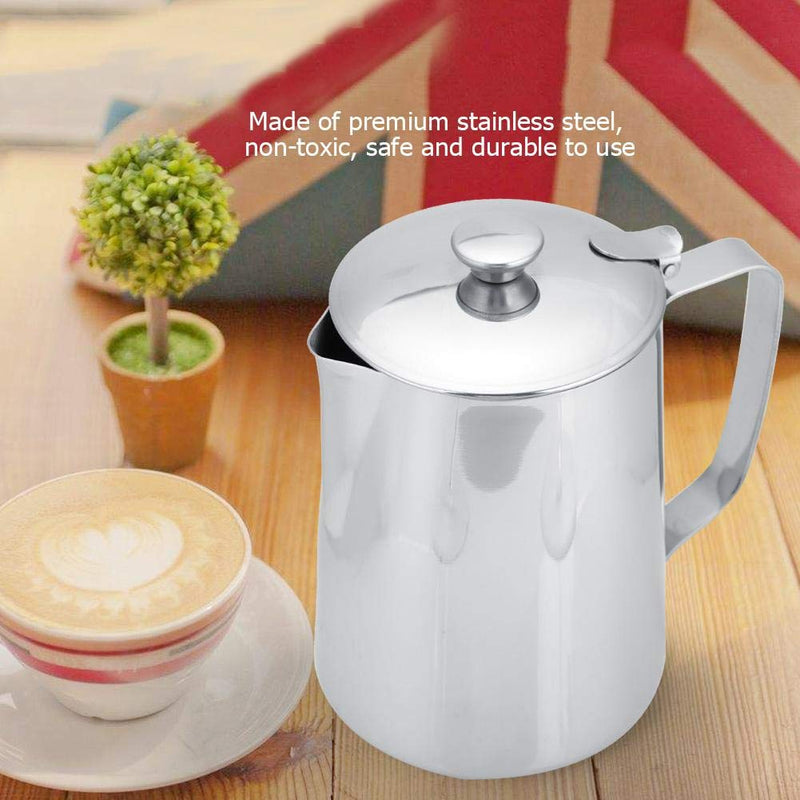 Frothing Cup Stainless Steel Coffee Cup Milk Frothing Pitcher Pot with Lid Latte Art(1000mL) 1000mL - NewNest Australia