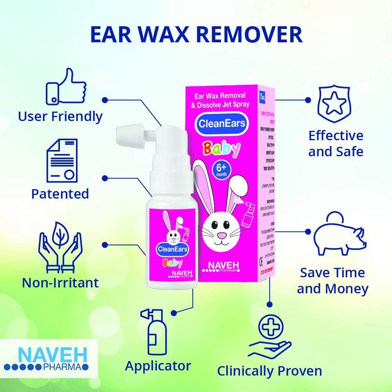 Naveh Pharma CleanEars Baby Ear Wax Removal Kit Spray Ear Wax Softener Cleaner Ear Irrigation and Wax Dissolution – All-Natural Patented Formula – Nonirritant – for Kids and Adults (15 ML) 15 ml (Pack of 1) - NewNest Australia