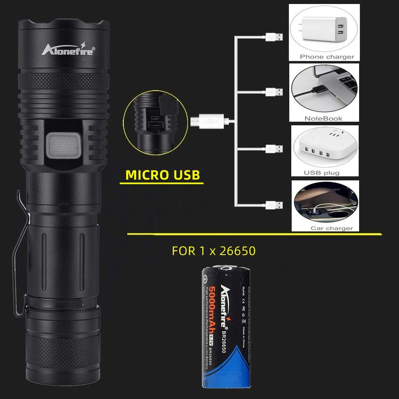 Alonefire X37 4 Color Tactical MultiColor LED Flashlight White Blue Green Red 4 Lights RGB USB Rechargeable Zoomable with Charging Indicator, Power Outlet, 26650 Battery for Tracking Hunting Fishing - NewNest Australia