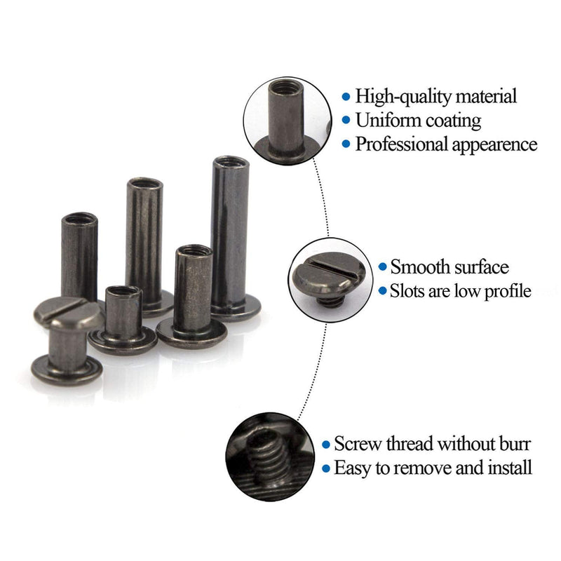 90 Sets Black Metal Chicago Binding Screws Assorted Kit Nail Rivet Chicago Button DIY Leather Decoration Bookbinding Round Flat Head Stud Screw(6/10/12/15/18-18pcs) Gun Metal-6,10,12,15,18x18 - NewNest Australia