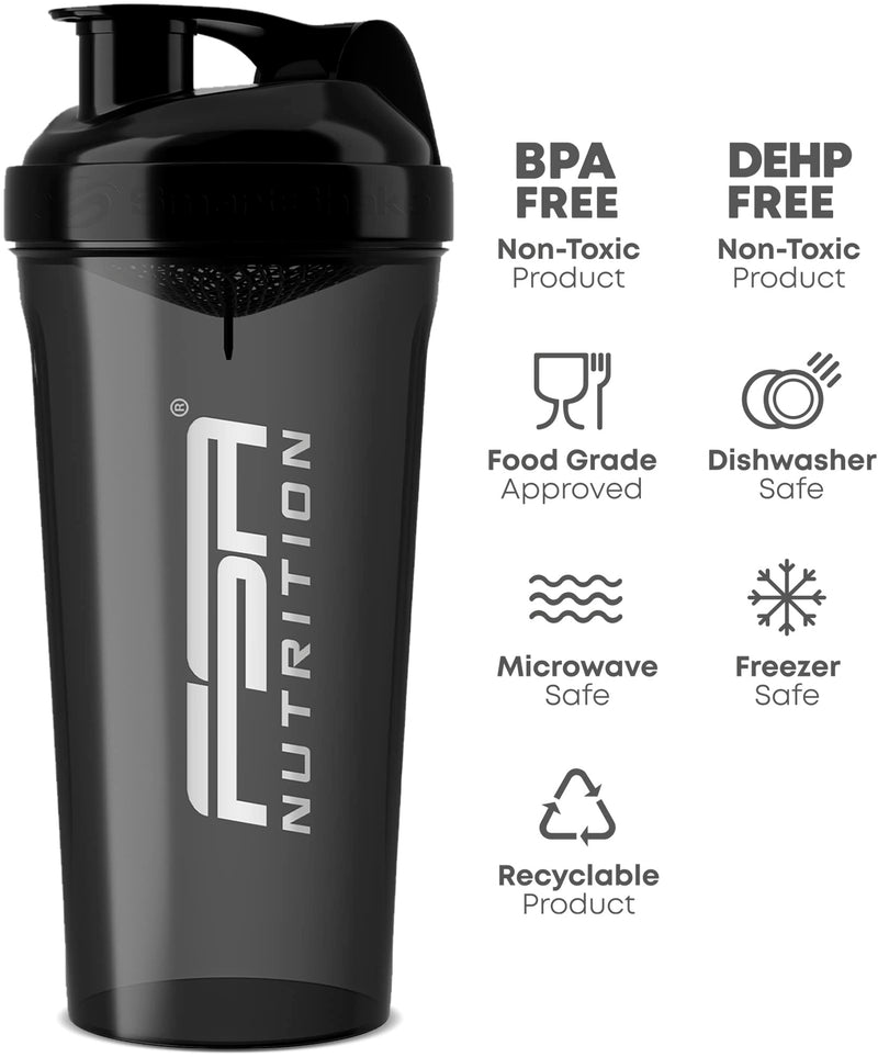 FSA Nutrition Shaker Protein Shake - 800 ml - BPA free - leak-proof - premium quality - with scale - protein shaker - with sieve for lump-free shakes - black - NewNest Australia