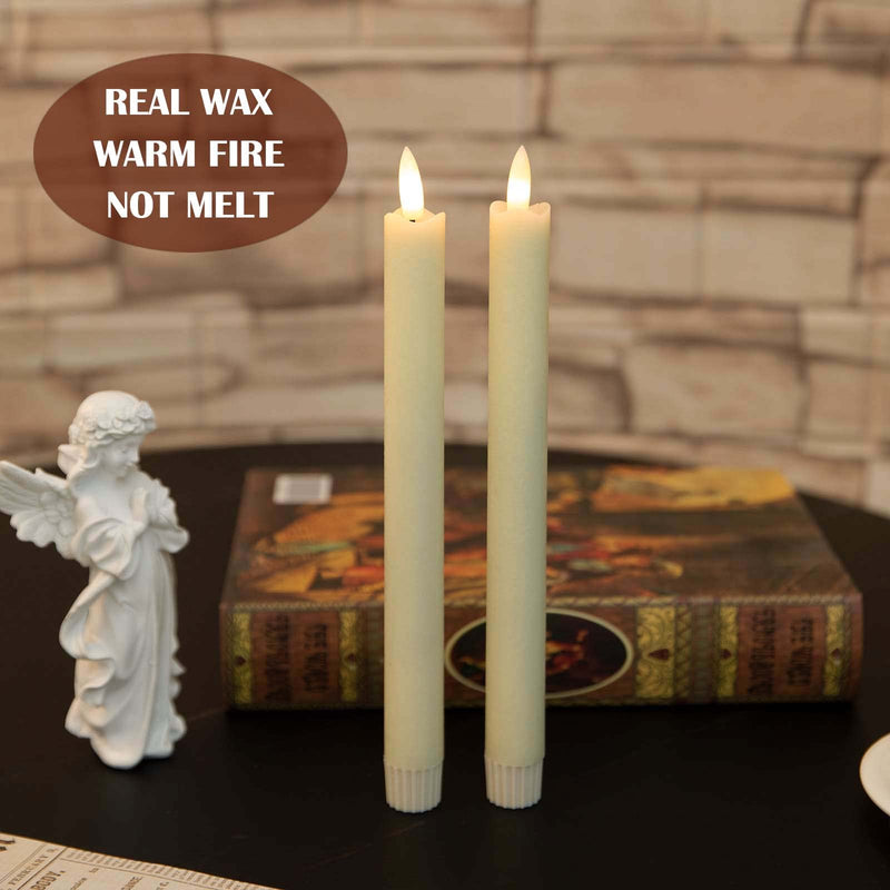 Mavandes LED Flameless Taper Candles with Remote Timer,Ivory Battery Operated Flickering Window Candles, Pack of 2 Real Wax Warm Fire 3D-Wick Flameless Candlesticks,Home Wedding Decor(0.78 x 9.64) Ivory-2 - NewNest Australia