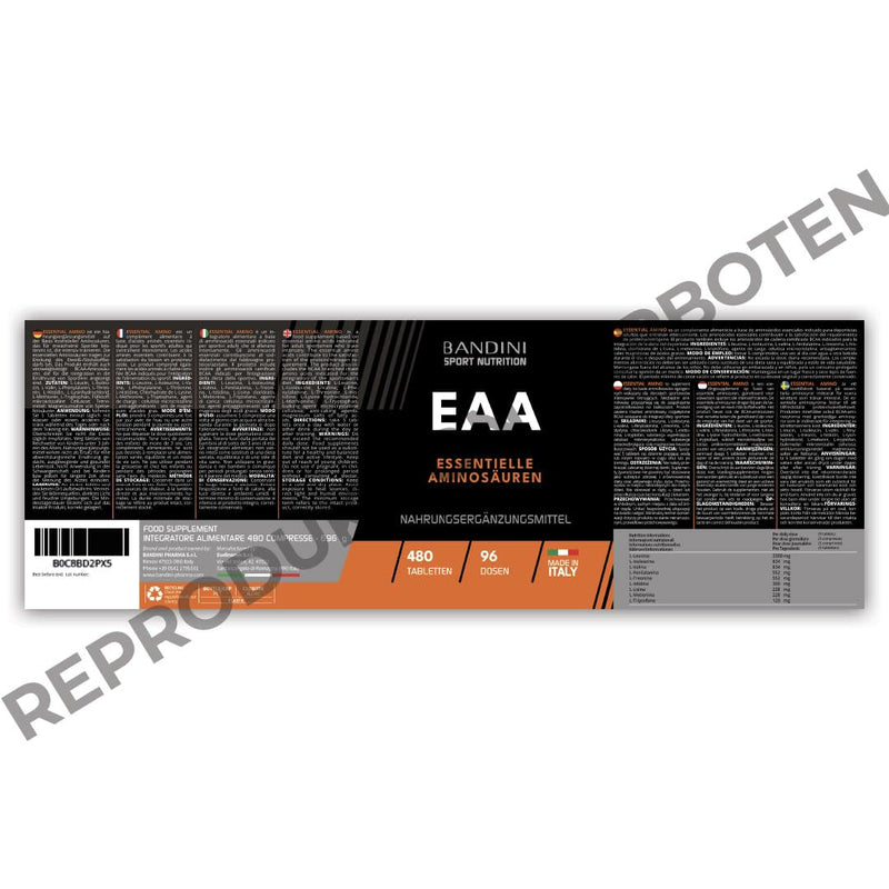 Bandini® EAA amino acid complex high dosage | 480 vegan amino tablets with 9 different amino acids | Pre Post Workout Booster | Neutral in taste, vegan, no additives, laboratory tested 480 units (neutral) - NewNest Australia