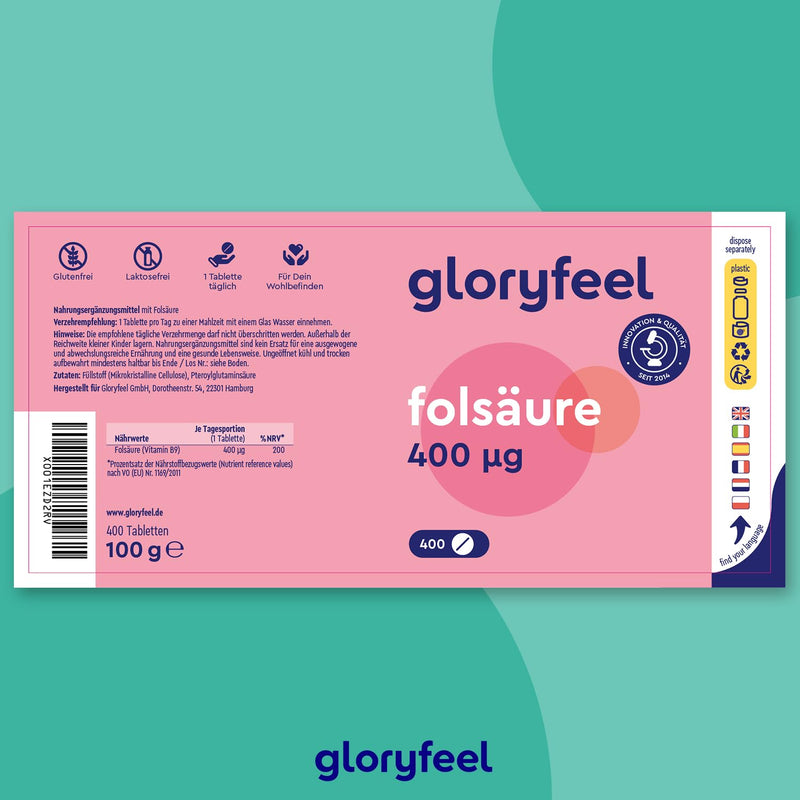 Folic acid - 400 tablets (13 months) - 400µg pure folic acid per tablet - PREGNANCY & IMMUNE SYSTEM* - 100% vegan, laboratory tested and made in Germany without additives - NewNest Australia