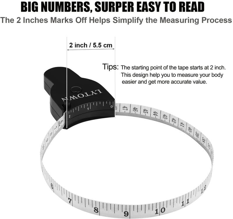 4PCS Body Measure Tape, Automatic Telescopic Tape Measure, Accurate Measuring Tape for Body, Body Measurement Tape for Tracking Weight Loss Muscle Gain, Tailor, Sewing, Clothes Black - NewNest Australia