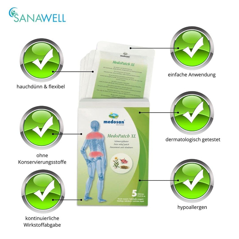 Medopatch Pain Plasters Xl Pack Of 5, Comfort Size For Shoulder, Back And Sciatica, Medical Device, For Tension And Rheumatism, Dermatologically Tested, Free From Preservatives - NewNest Australia