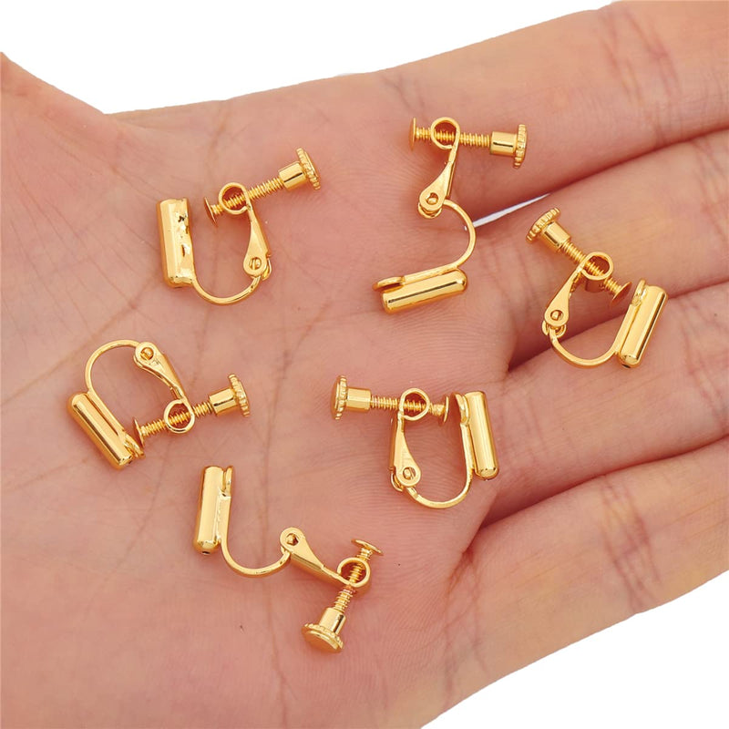 BEADIA 18K Gold Plated Screw Earring Clips 13x17mm 20pcs for Jewelry Making Findings Clip 1# 13x17mm - NewNest Australia