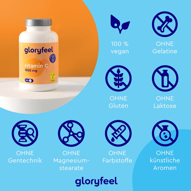 Vitamin C 1,000mg - Immune Support** High dosage - 200 vegan tablets (7 months) - Laboratory tested and made in Germany without additives - NewNest Australia