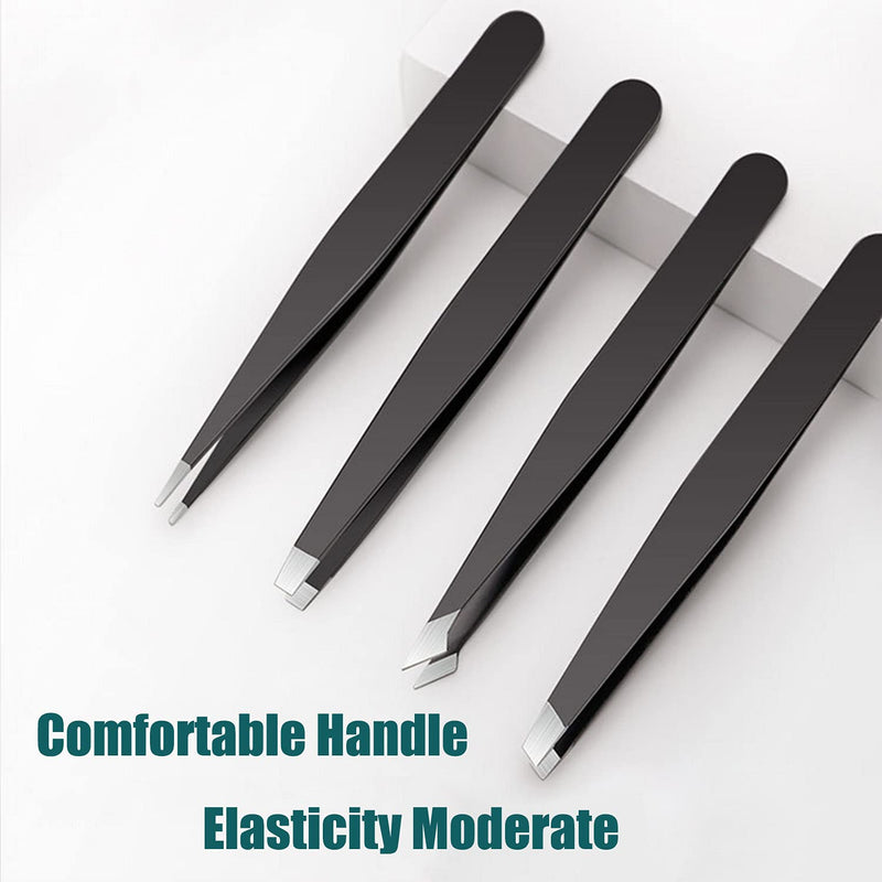 LUDOUPIER [4+1 Pieces] Tweezers Set with Travel Case, Great Precision Upgrade Professional Anti-rust Alloy Tweezers for Women & Men, Multi-purpose as Eyebrows Facial Hair Ingrown Hair Removal - NewNest Australia
