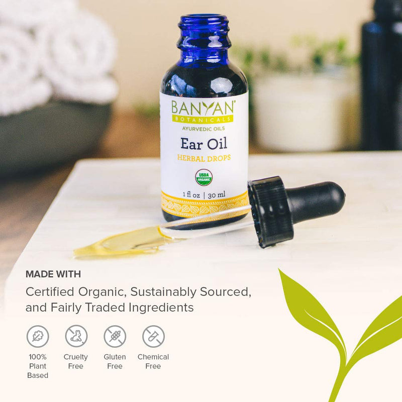 Banyan Botanicals Ear Oil – Organic Herbal Drops with Ashwagandha, Bilva & Garlic – Soothing and Comforting for The Ears – 1 oz – Non GMO Sustainably Sourced No Sting - NewNest Australia