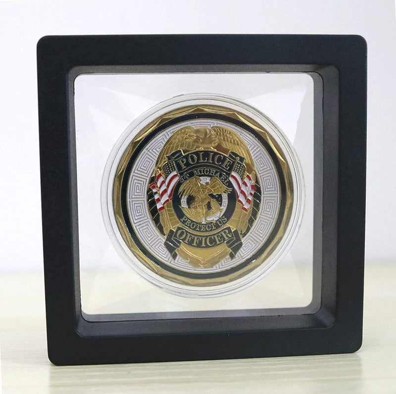 NewNest Australia - HS Set of 10 Challenge Coin Display Frame, 3D Floating Case with Stand, Medallion Medal Specimen Military Coin Clear Box (Black) 