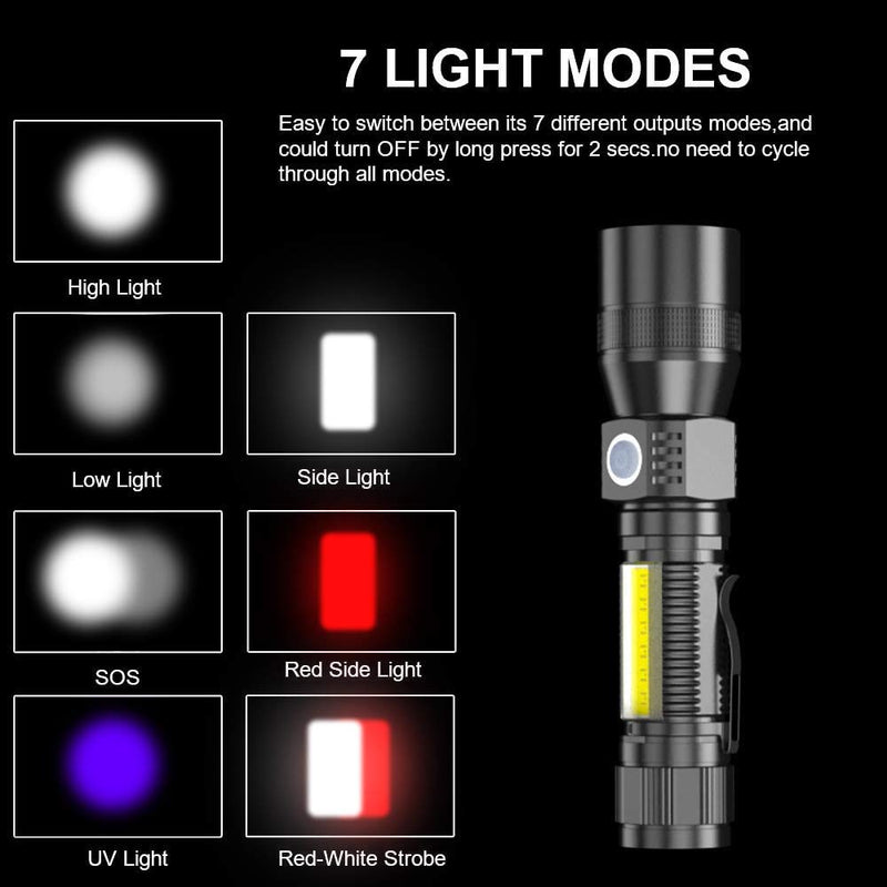 Rechargeable Flashlights 3 in 1, Super Bright Black Light Flashlights 1200 Lumens, 7 Modes, Zoomable, IPX6 Waterproof Flash Light for Camping, Emergency, Pet Clothing Detection 2 Pack - NewNest Australia