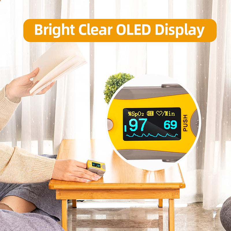 BLT M70 Fingertip Pulse Oximeter CE Approved, SpO2 Blood Oxygen Saturation Monitor Finger with Heart Rate Tracking for Children and Adult, Not Related To NHS (Includes Batteries and Lanyard) (Yellow) Yellow - NewNest Australia