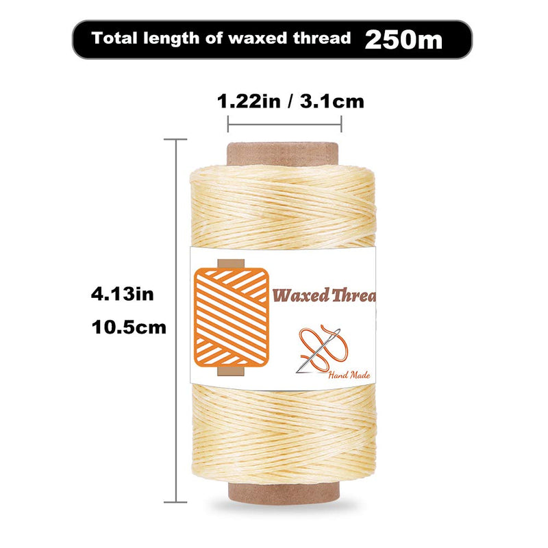 Qmnnma Waxed Thread 250m/273Yard, Leather Sewing Waxed Thread Cord, 150D Waxed Book Binding Thread, Waxed Coated Thread for Beginners Leather Craft DIY Bags Wallets, Shoe Repairing, Jewelry Making Apricot - NewNest Australia