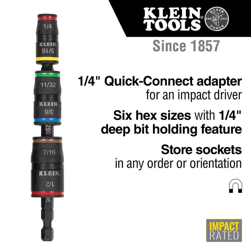 Impact Driver, 7-in-1 Impact Flip Socket Set, 6 Hex Driver Sizes plus a 1/4-Inch Bit Holder Klein Tools 32907 - NewNest Australia