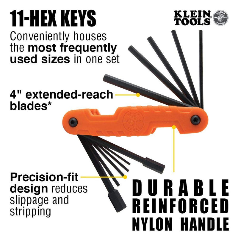 Klein Tools 70550 Hex Key Set, 11 SAE Sizes, Heavy Duty Folding Allen Wrench Tool with Extra Long Hex Keys - NewNest Australia