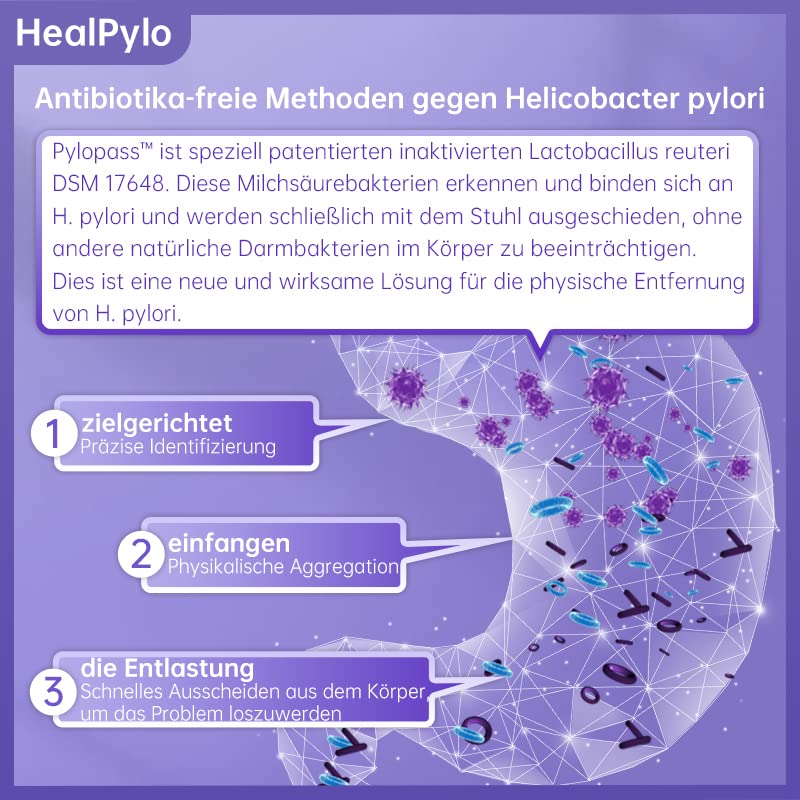 Pylopass Against Helicobacter Pylori Lactobacillus Probiotic Healpylo 400 Mg Per Day, 60 Capsules, For Heartburn, Acid Reflux, Stomach Discomfort Caused By ‚ Made In Germany - NewNest Australia