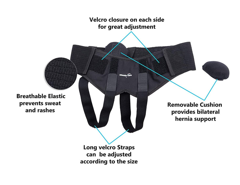 Wonder Care - Black Inguinal Hernia Support Truss for Double Inguinal or Sports Hernia with Two Removable Compression Pads & Adjustable Groin Straps Surgery & Injury Recover A107 (XXL (46-50 inches)) - NewNest Australia