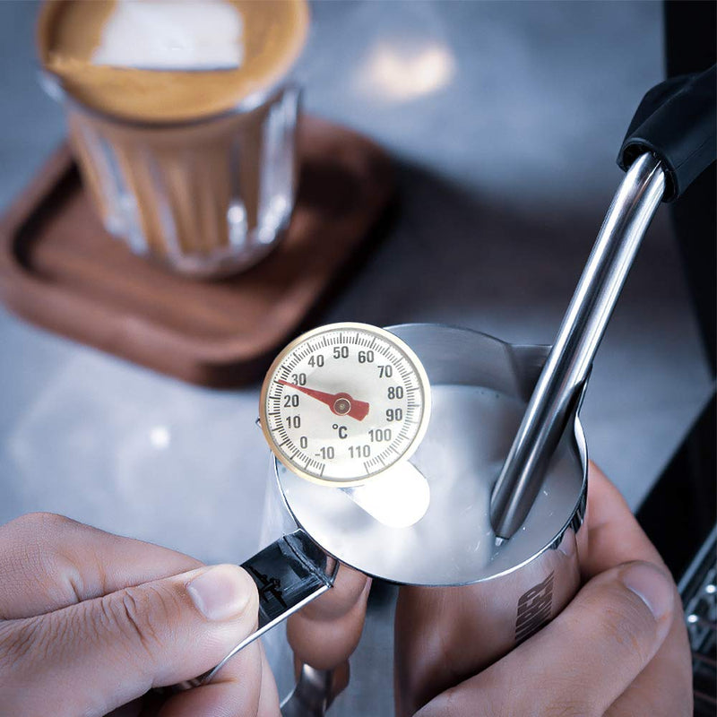 Skystuff 1Pc 350ml Milk Jug Stainless Steel Milk Frothing Pitcher with Measurement Mark and 1Pc Milk Thermometer with 1Pc Clip and 1Pc Latte Art Pen for Making Coffee Cappuccino - NewNest Australia