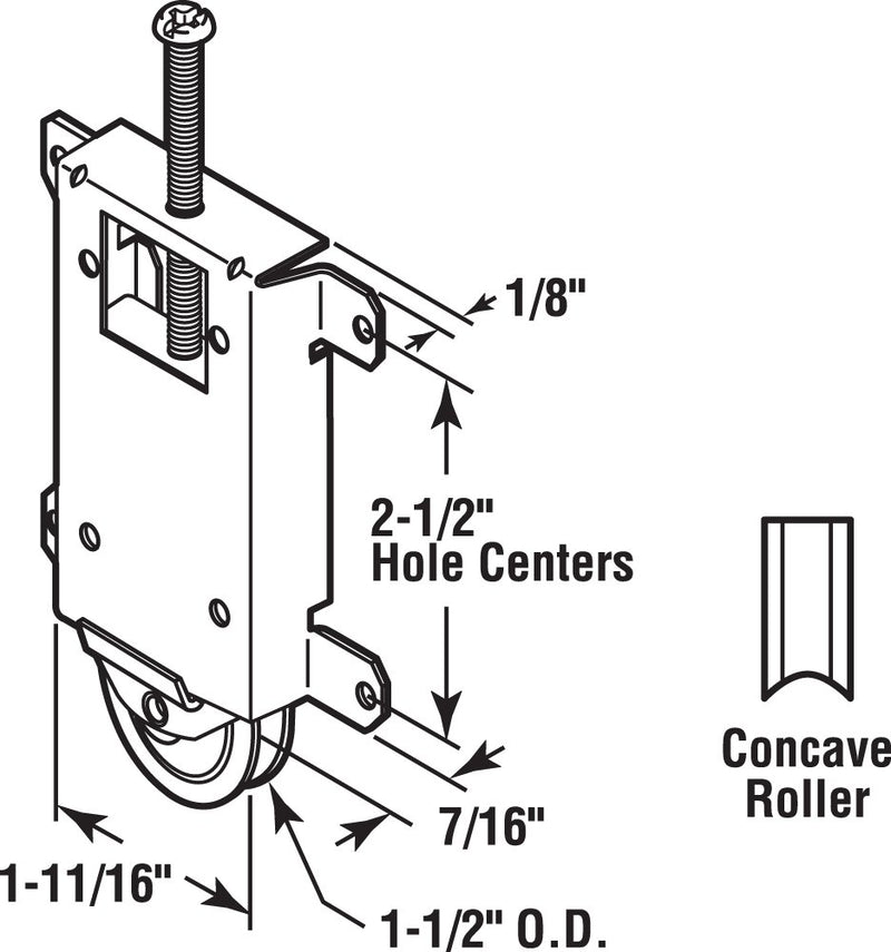 PRIME-LINE N 6870 Mirror Door Roller Assembly, 1-1/2 in., Steel Housing & Ball Bearings, Concave Plastic Wheel - NewNest Australia