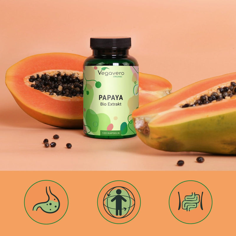 ORGANIC PAPAYA capsules Vegavero® | High dosage: 1400 mg extract | 120 capsules | 100% organic quality | Vegan & No Additives | Laboratory tested - NewNest Australia